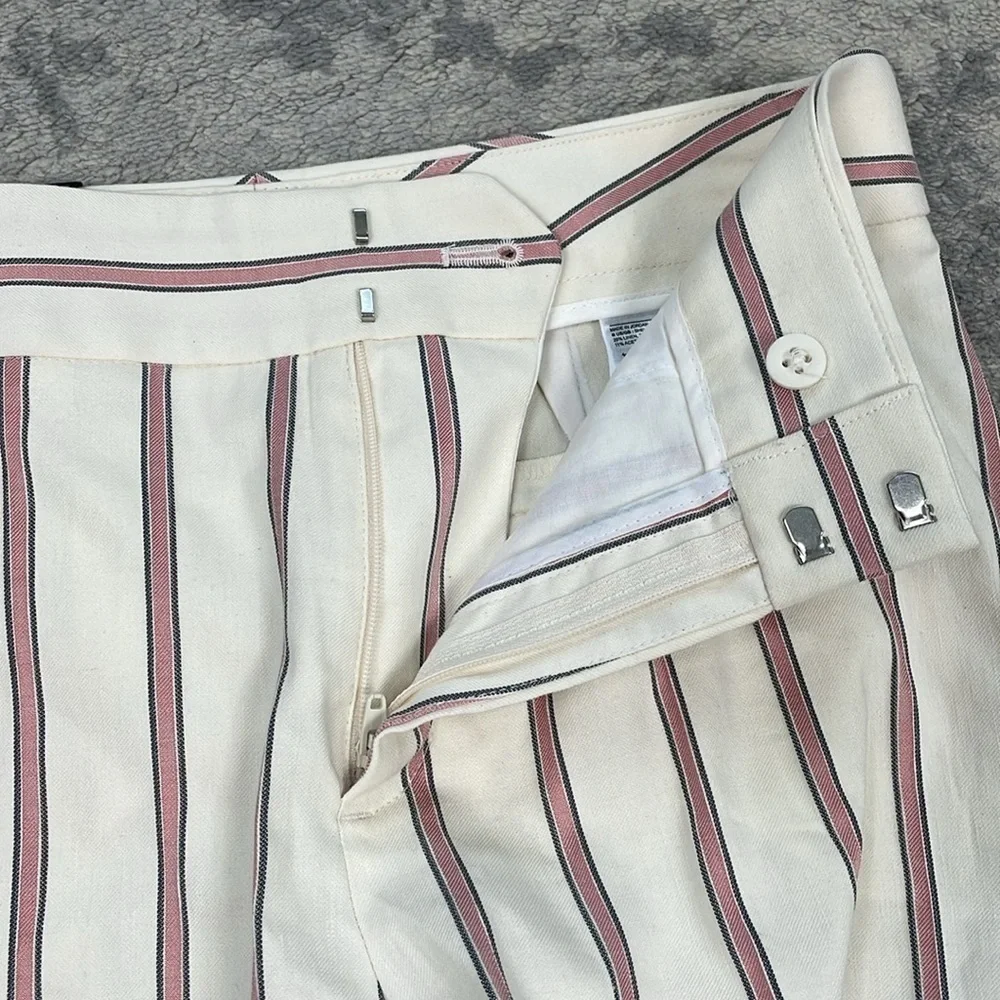 NWT Banana Republic High Rise Wide Leg Crop Pants Linen Blend White Red Stripe